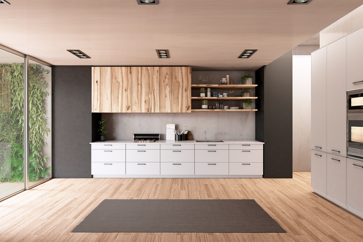 cocina blanca y madera